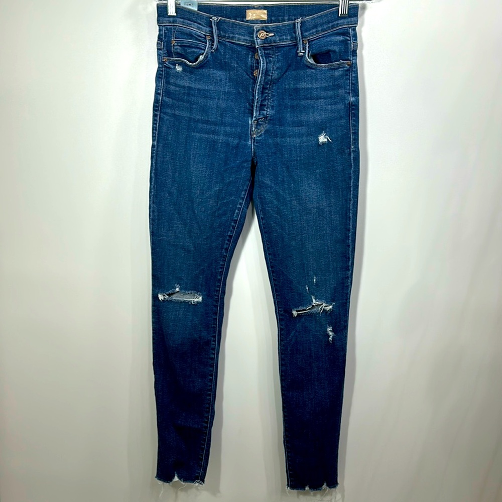 MOTHER Women's Skinny Jeans - Distressed Blue